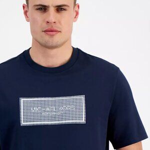 MICHAEL KORS Seersucker Label Logo T-Shirt, BRAND NEW! NAVY BLUE, SIZE: LARGE